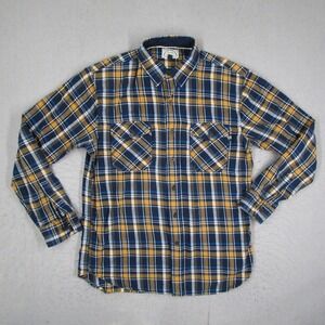 Deus Ex Machina Mens Plaid Flannel Button Up Shirt Navy Yellow DMW25950E L